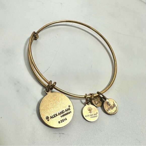 Alex & Ani Gold Fleur-de-Lis America Charm Bangle Bracelet One Size Casual - Picture 2 of 12